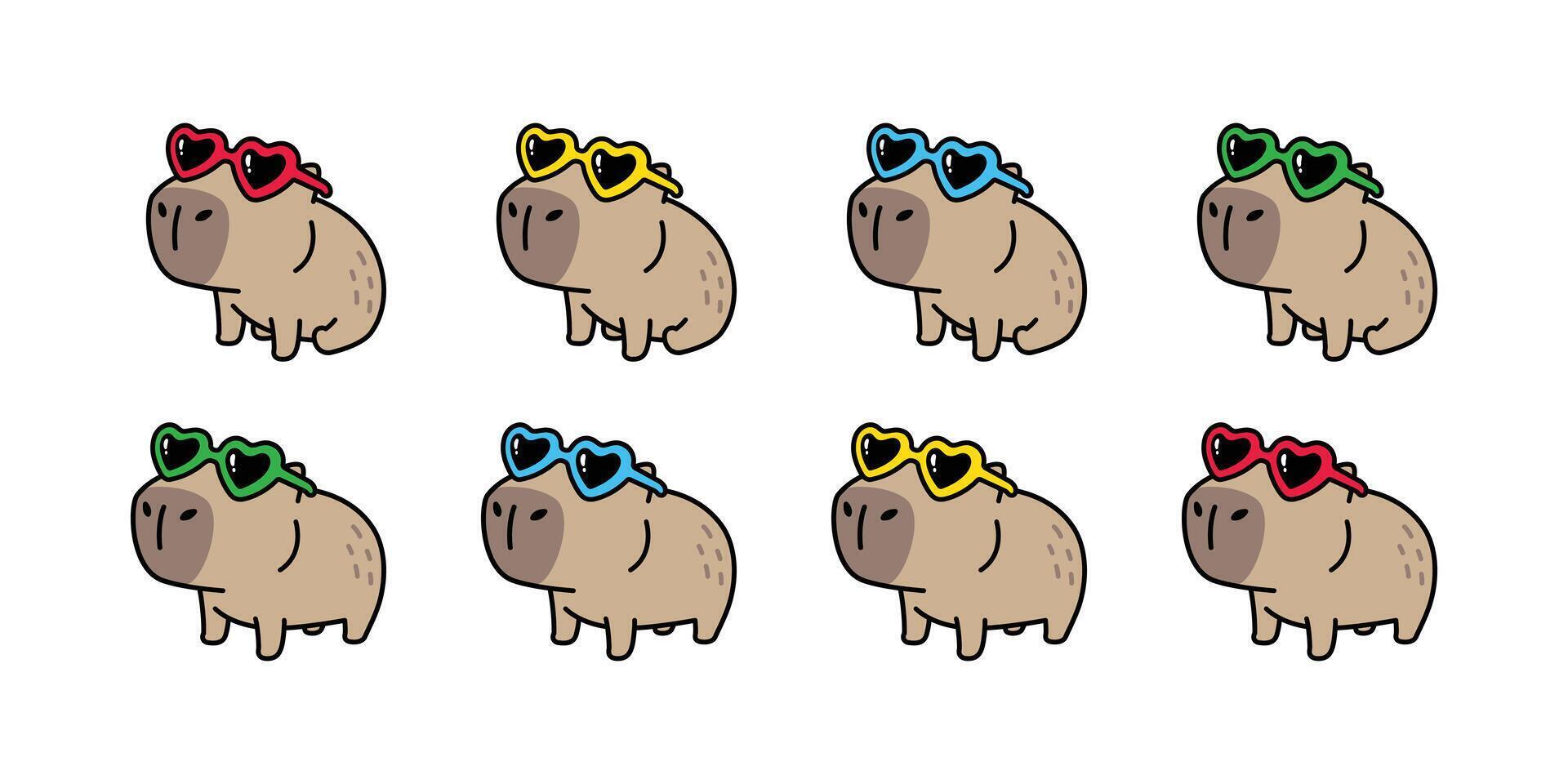 capybara heart sunglasses valentine fancy sitting pet cartoon character icon logo symbol illustration isolated design vector