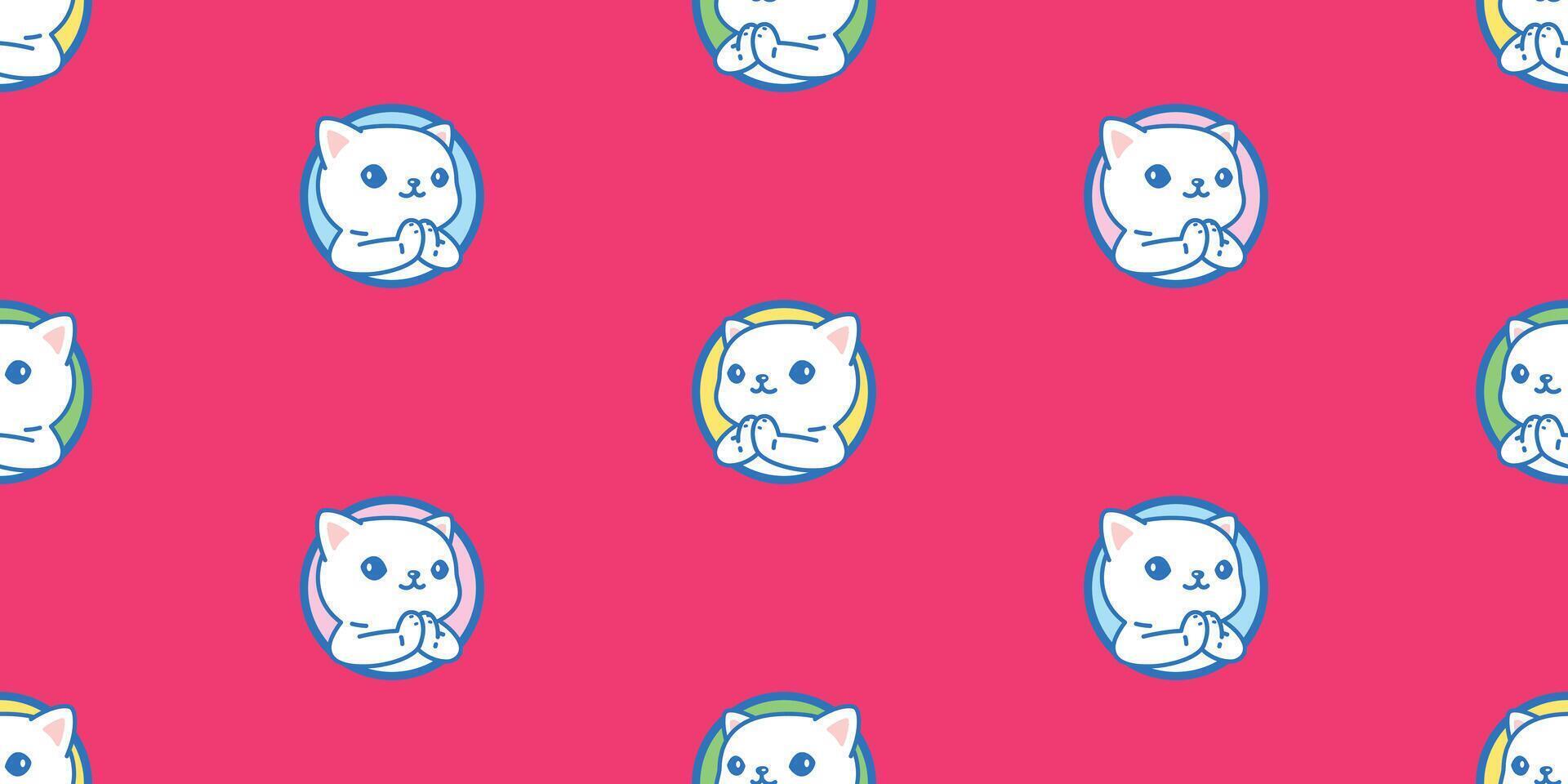 cat seamless pattern calico kitten hello thai sawaddee cartoon doodle pet polka dot tile background gift wrapping paper repeat wallpaper colorful illustration vector