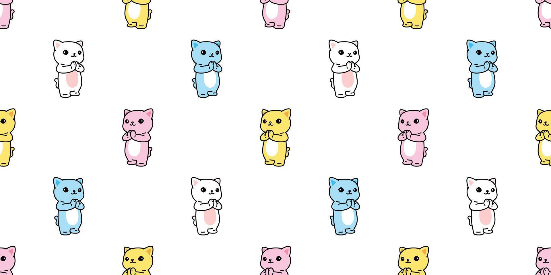 cat seamless pattern calico kitten hello thai sawaddee cartoon doodle pet tile background gift wrapping paper repeat wallpaper colorful illustration vector