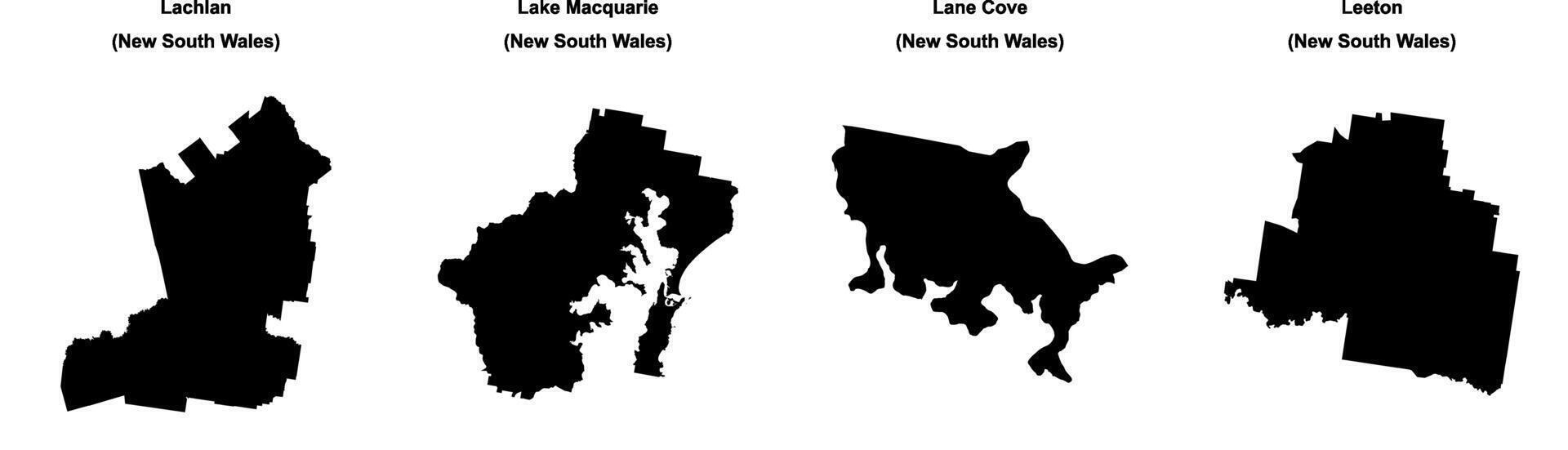 Lachlan, Lake Macquarie, Lane Cove, Leeton outline maps vector