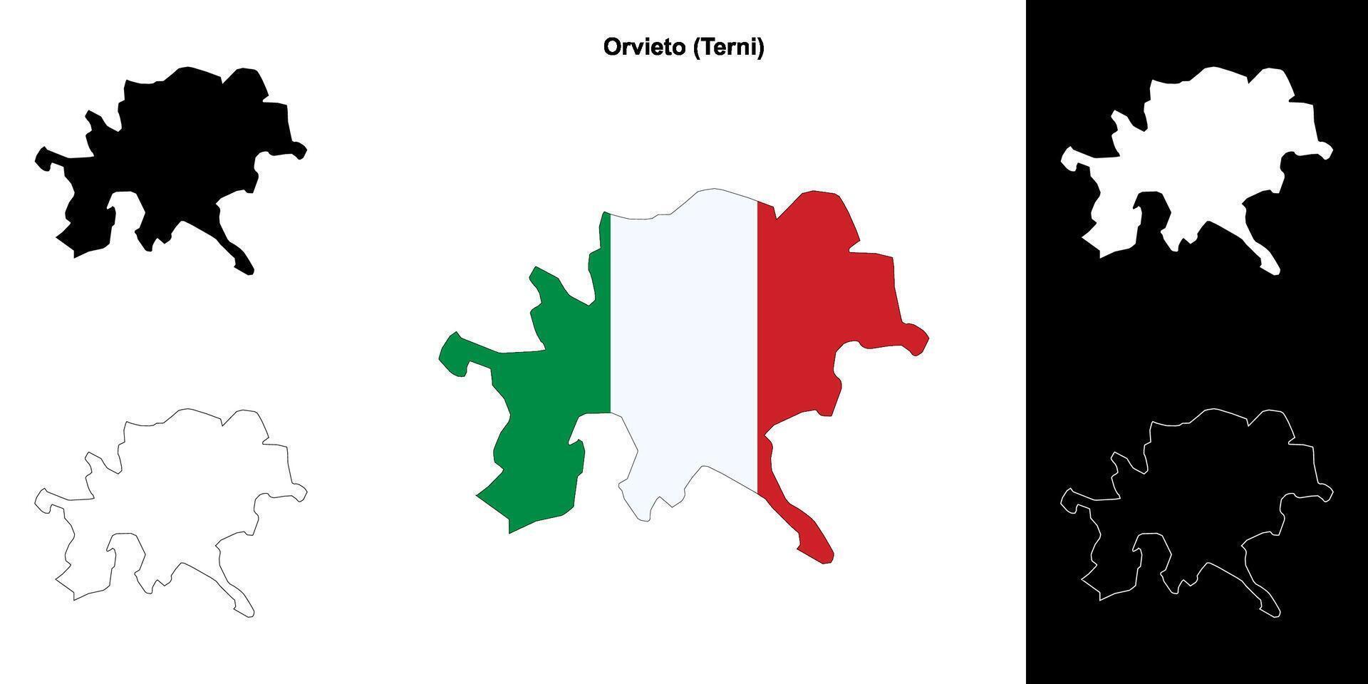 Orvieto, Umbria outline map set vector