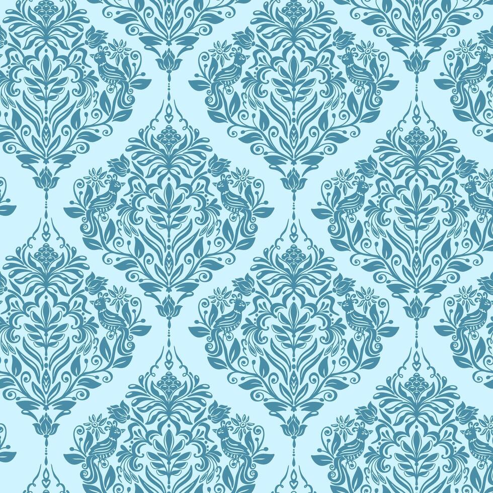 Damask simple seamless pattern design for extile, wallpaper, scrapbook, web backgrounds in blue vector