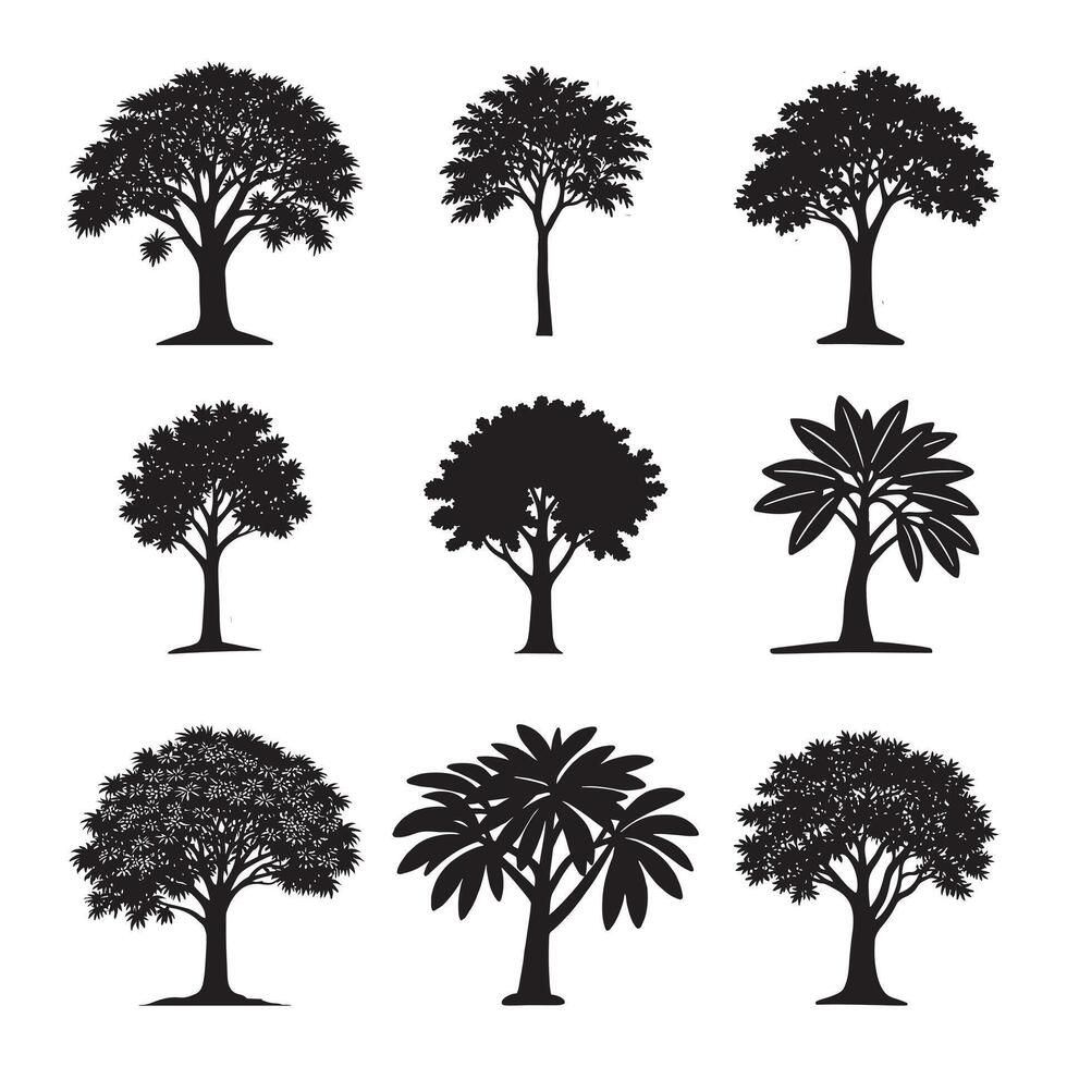 Black Tree Silhouette Set, High-Quality Nature and Forest Illustrations,, vector