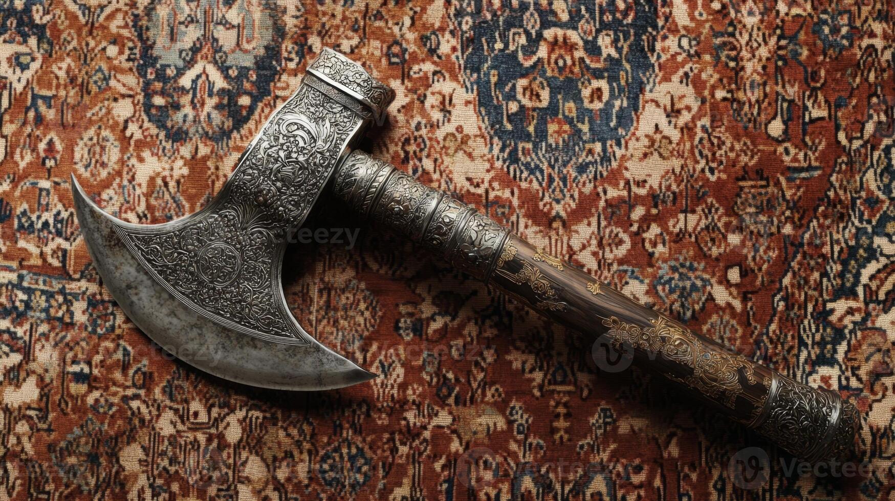 Ornate Antique Axe on Persian Carpet photo