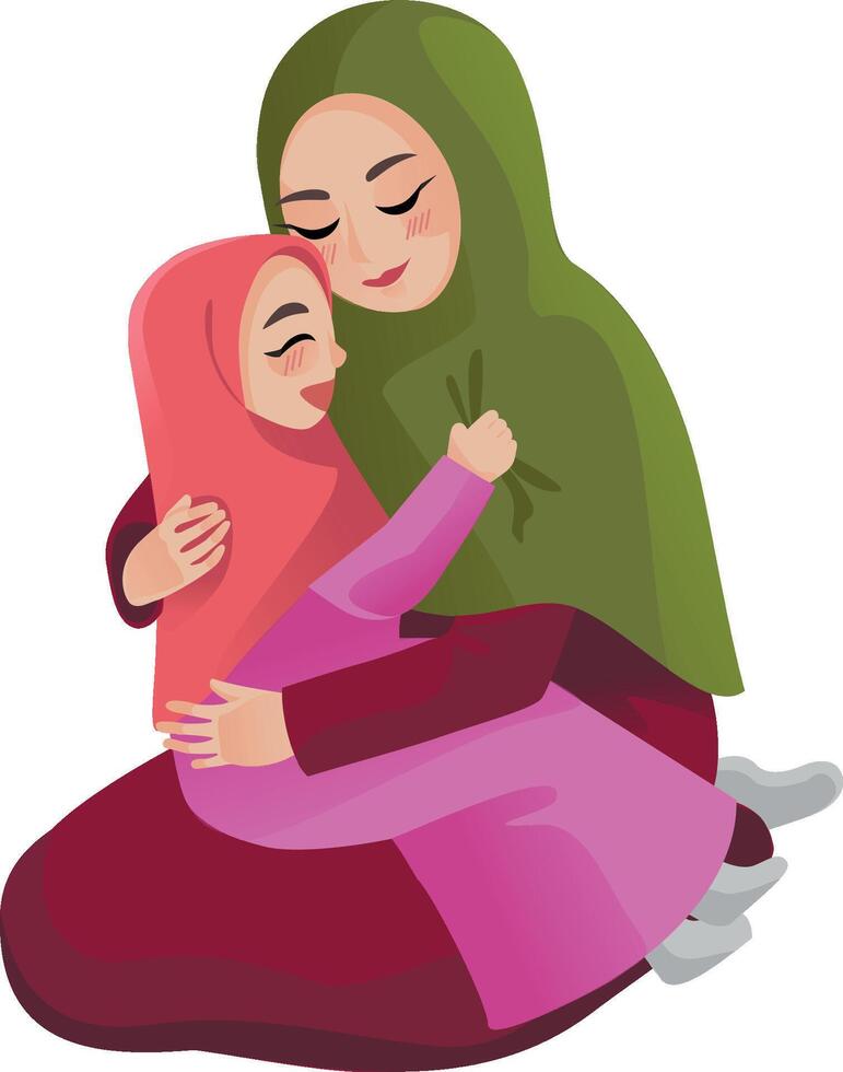 Illustration of Moslem mother hug daughter vector