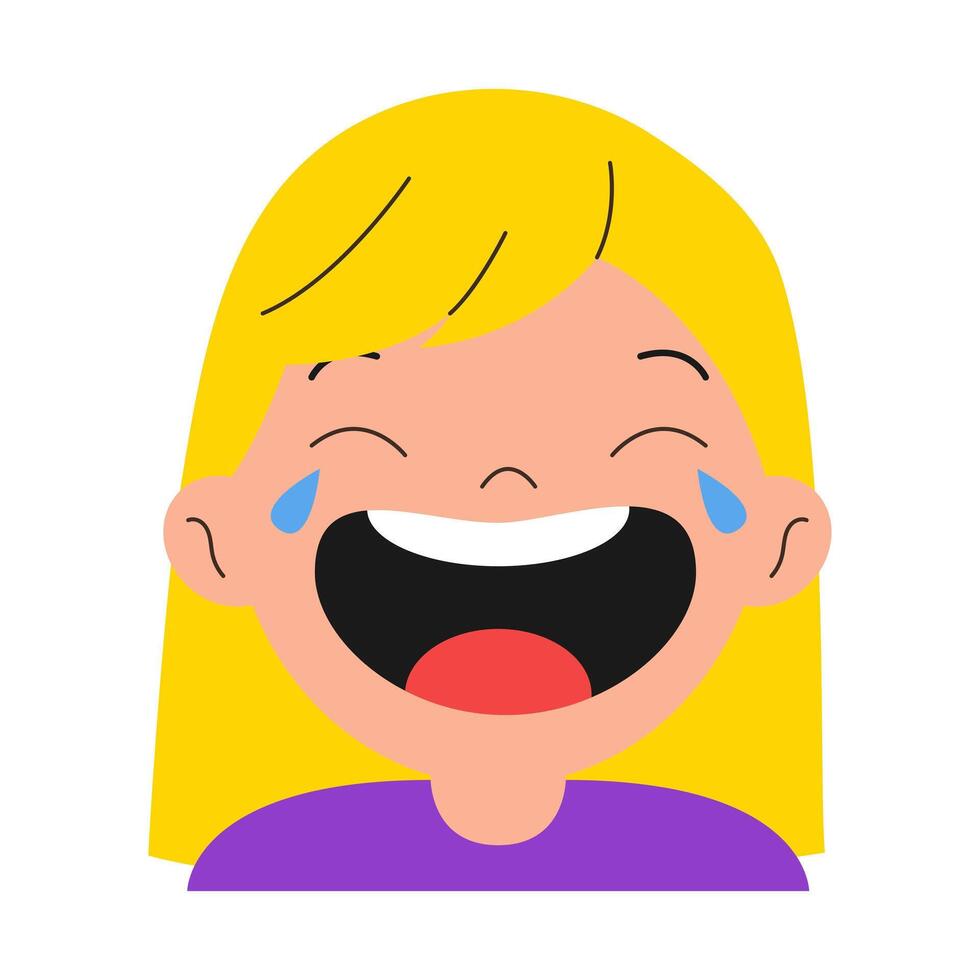 Girl laughing with tears of joy. illustration. vector