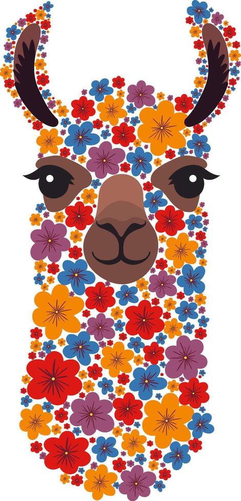 alpaca llama silhouette colorful floral design. isolated animal object with bright flowers modern botanical illustration on white background vector