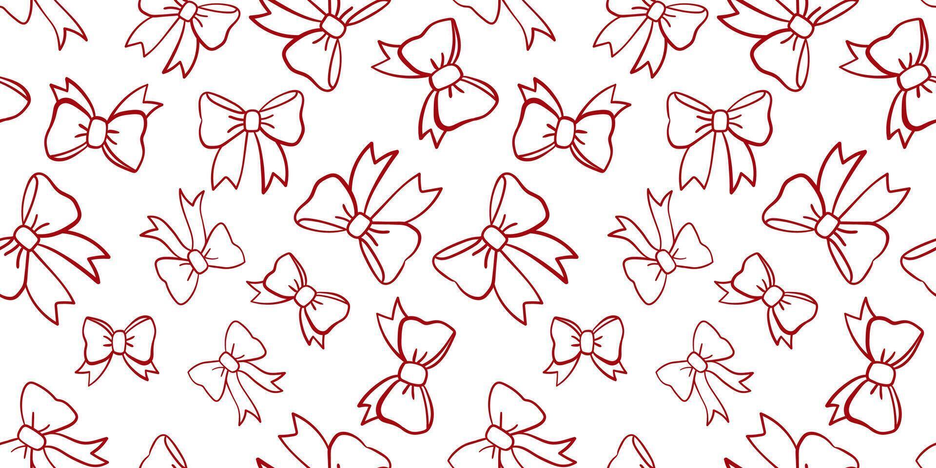 Seamless red hand-drawn bow pattern on white background. Elegant decorative ribbon design for textiles, wallpapers, wrapping paper, and digital prints vector