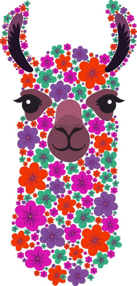 floral llama alpaca isolated animal illustration with flowers. cute design element for prints and decor. colorful botanical art vector