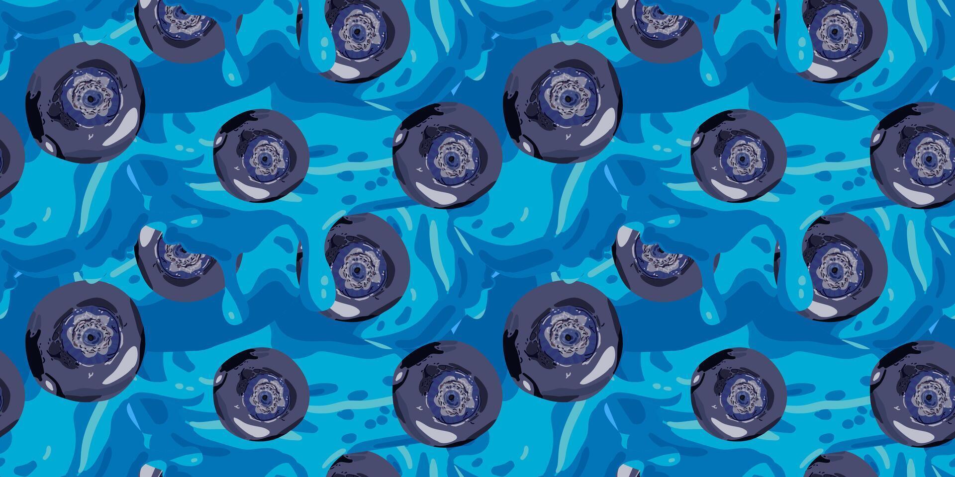 Seamless blueberry pattern with bright blue tones and juicy berry texture of yogurt and ice cream textiles, packaging, wallpapers summer designs vector