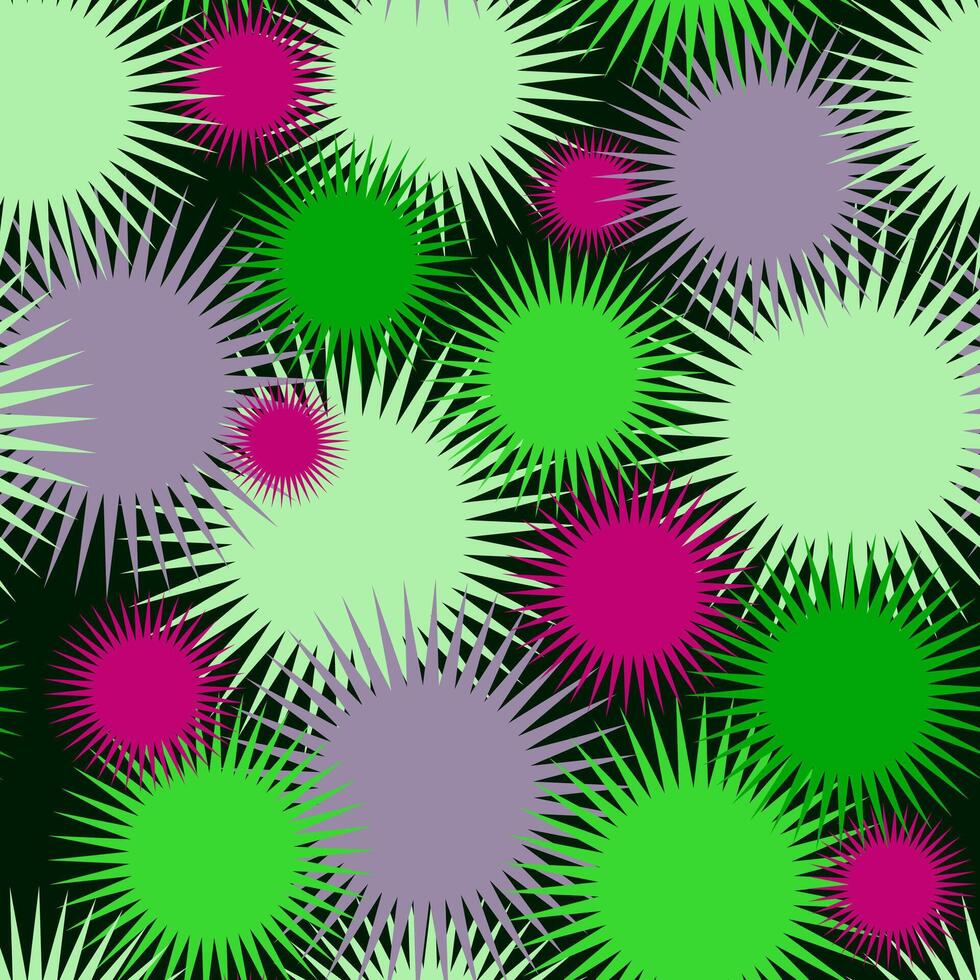 seamless pattern geometric spiky fluffy circles on a dark background. modern design. abstract shapes illustrations for textile and creative projects vector