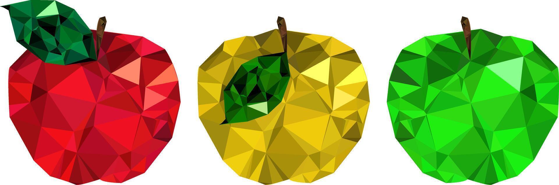 isolated apples in cubism style modern geometric fruit illustration. abstract art elements for design. red, yellow, green apples on transparent background vector