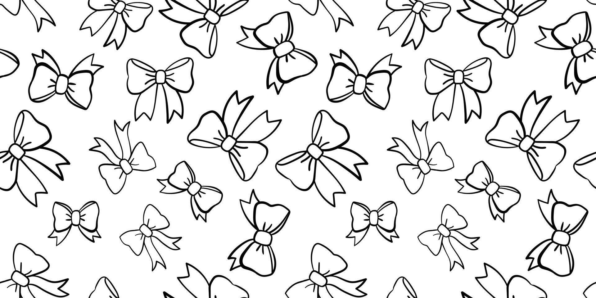 Seamless black and white hand-drawn bow pattern. Elegant decorative ribbon background for textiles, wallpapers, wrapping paper, and digital designs vector