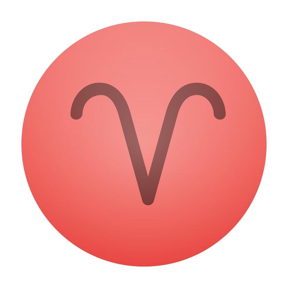 A minimalist art of the Aries zodiac symbol, featuring its iconic horns on a vibrant red circle vector