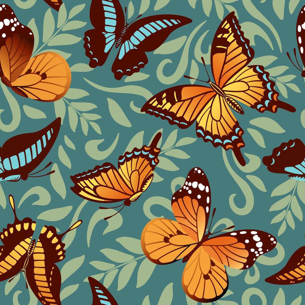 This vibrant and unique illustration features a colorful butterfly pattern set against a striking teal background. Perfect for creative designs, it adds a lively and whimsical touch to any project. vector