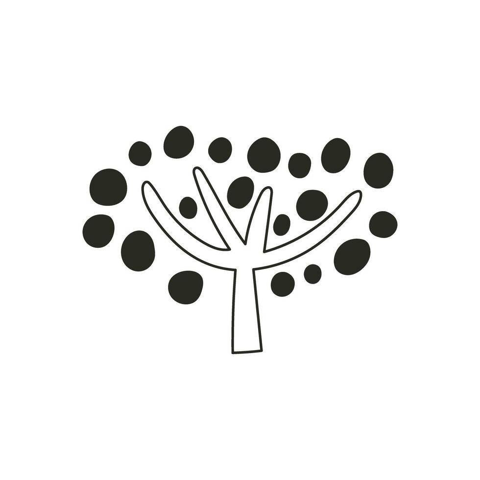 Doodle Tree Hand Drawn childish illustration. Black cute illustrations isolated on white background vector