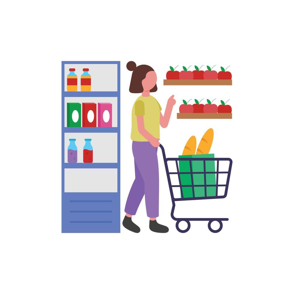 Grocery Shopping Flat Illustration vector