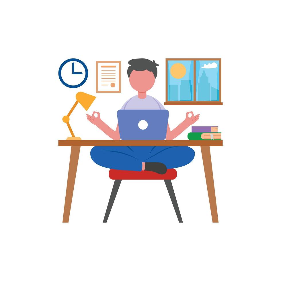 Meditation in Office Flat Illustration vector
