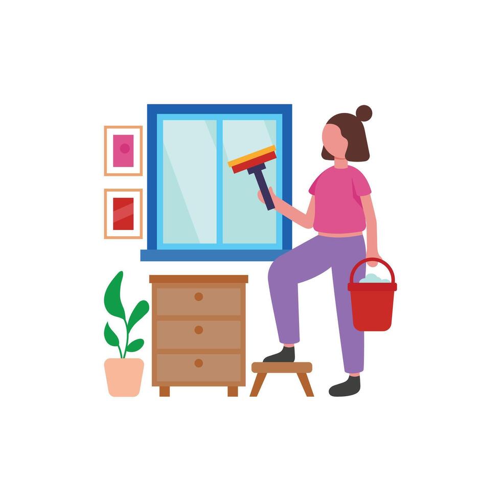 Cleaning Window Flat Illustration vector
