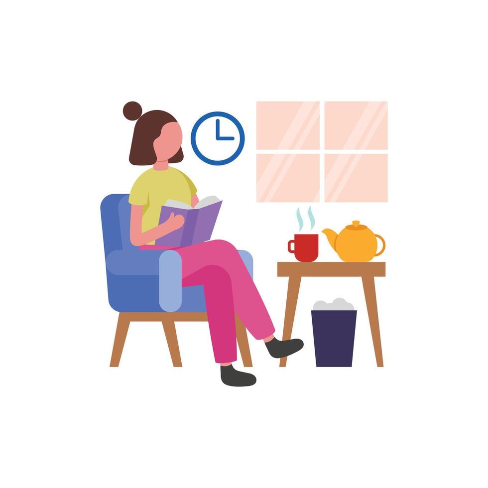 Book and Tea Flat Illustration vector