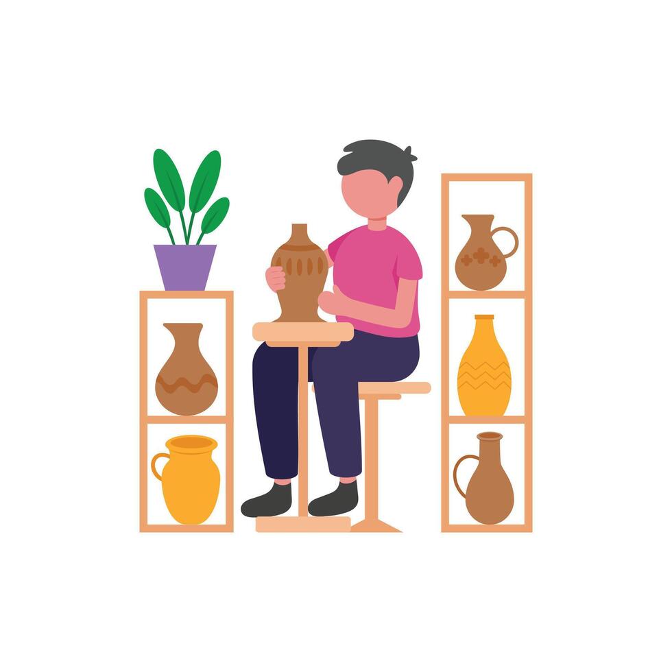 Pottery Crafting Flat Illustration vector