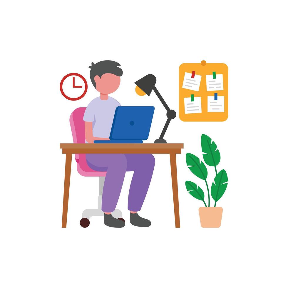 Working on Laptop Flat Illustration vector