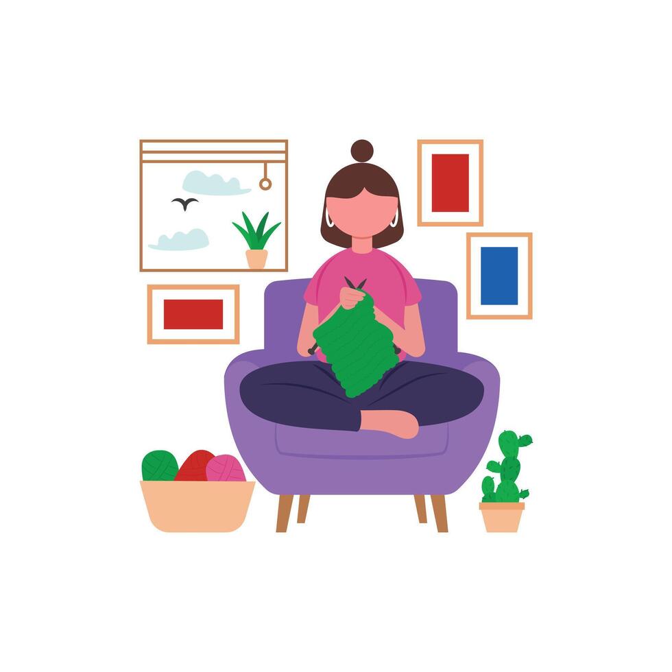 Knitting Time Flat Illustration vector