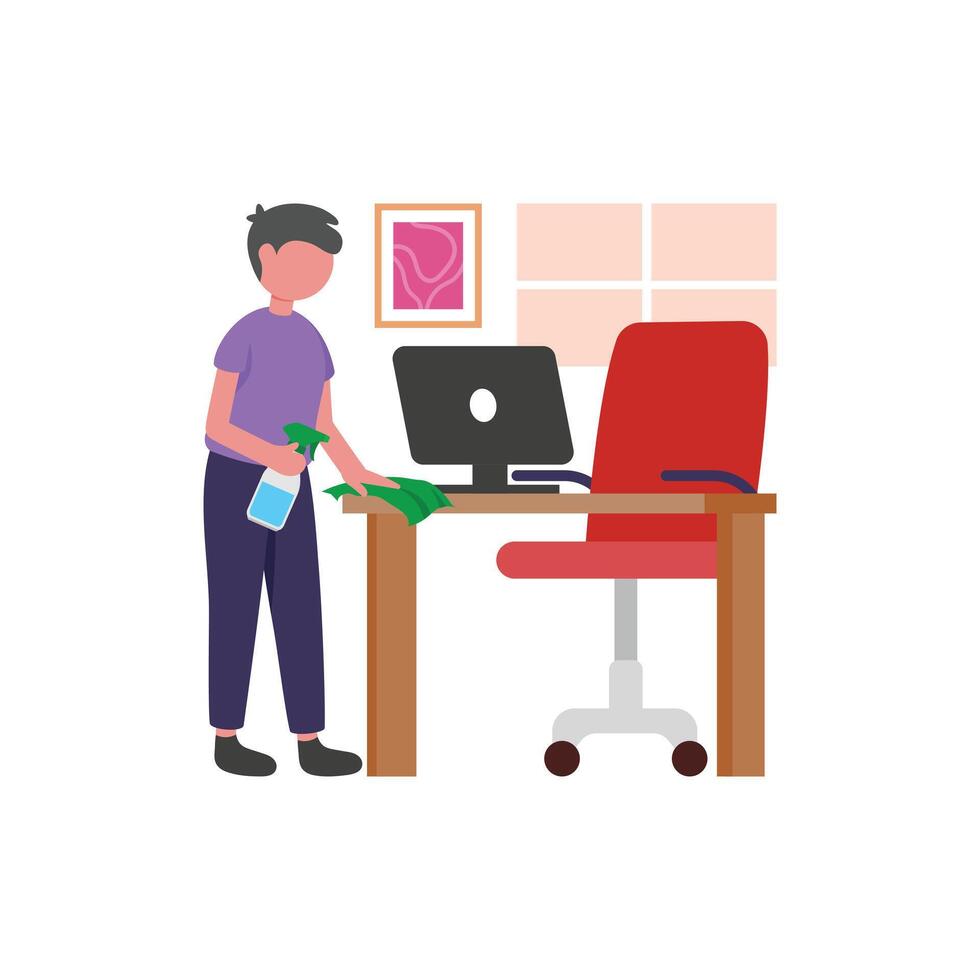 Cleaning Desk Space Flat Illustration vector