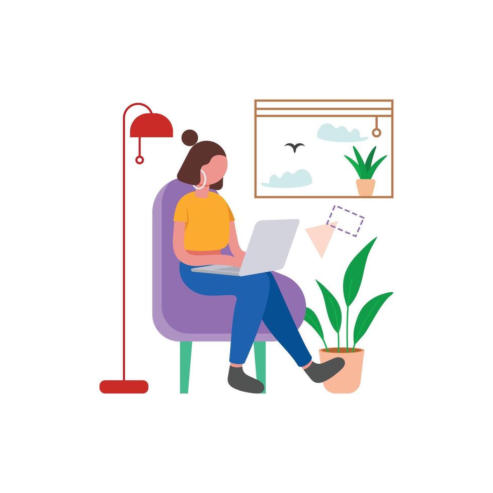 Remote Work Setup Flat Illustration vector