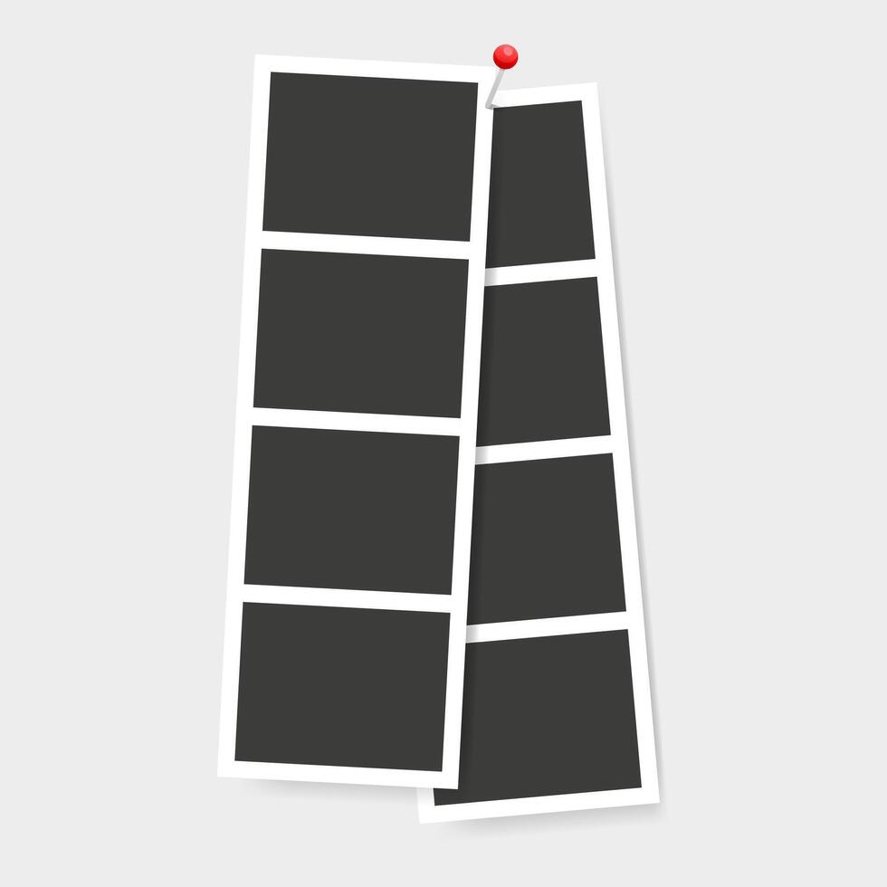 Two Blank instant photo booth stripe pinned thumbtacks on gray wall vector
