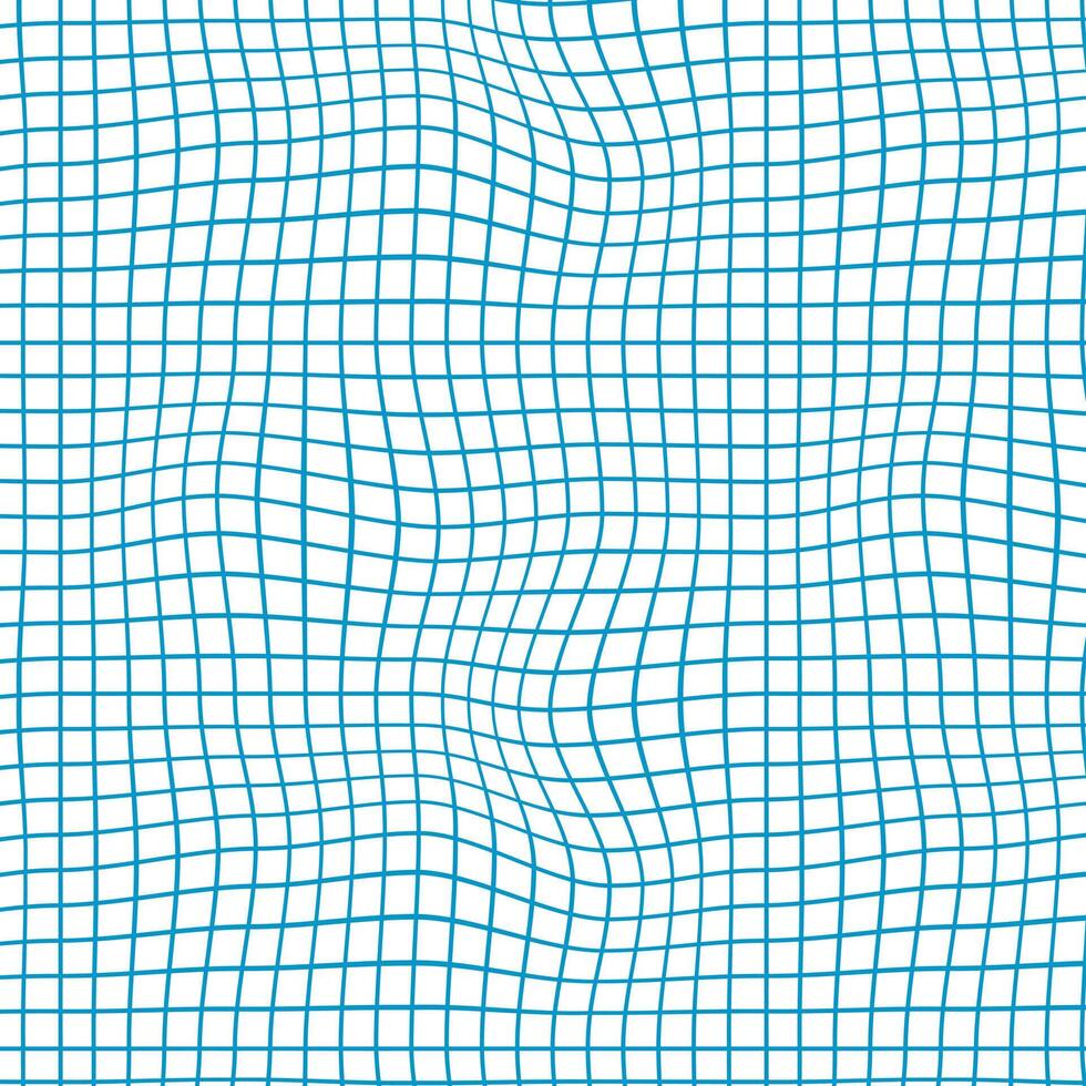 Checkered distorted seamless pattern. Blue color striped grid ornament vector