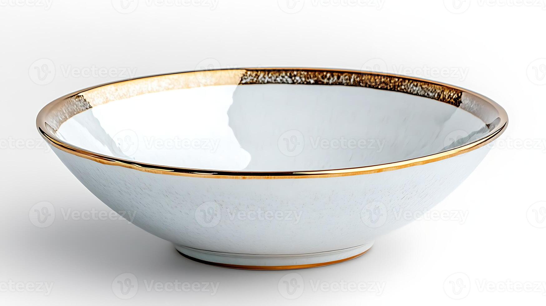 Elegant White Porcelain Serving Bowl with Gold Rim Studio Shot Tableware Kitchenware photo