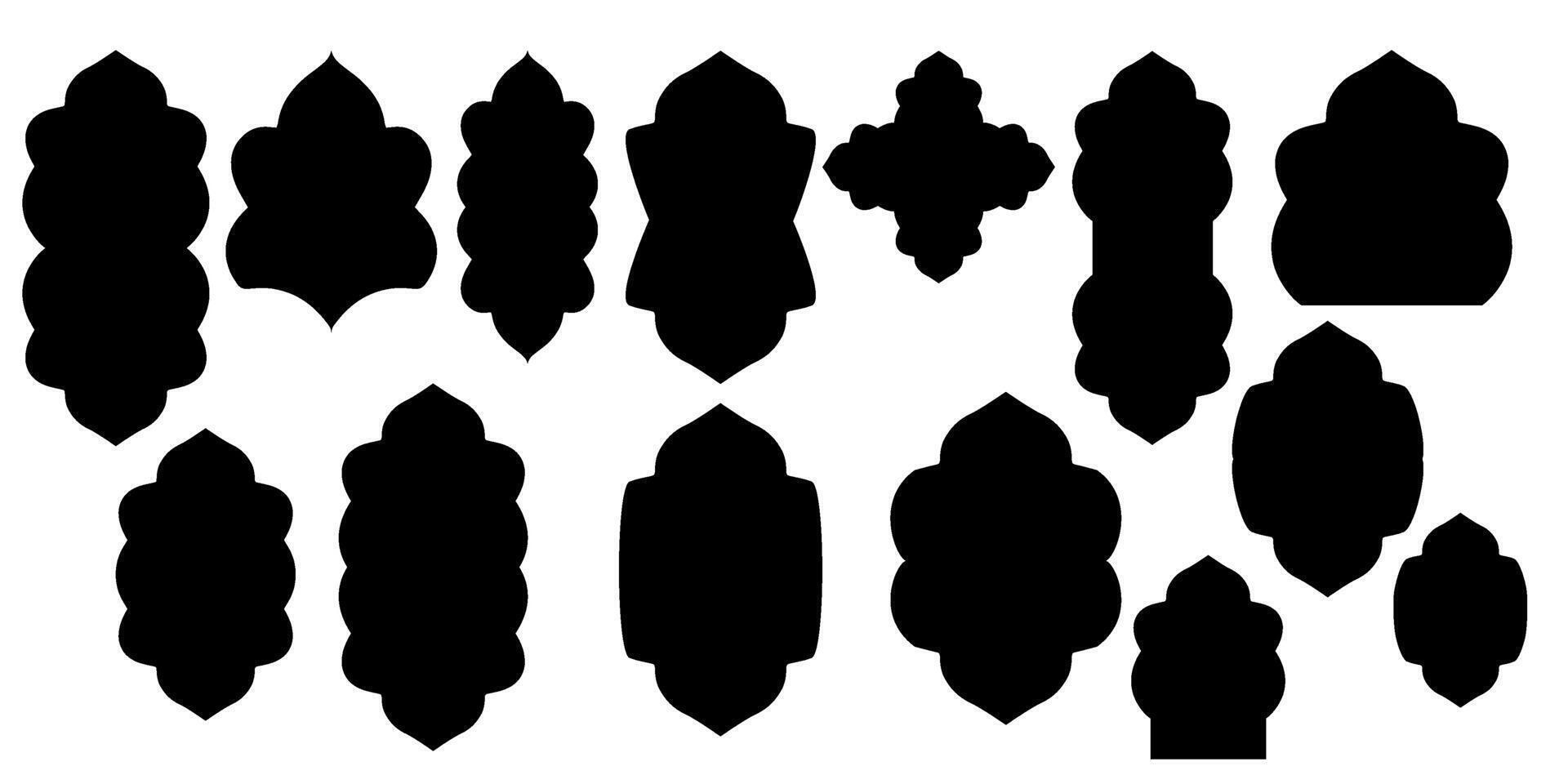 Mashrabiya Arabic window and islamic doors frame. Shape set of Oriental architecture elements. vector