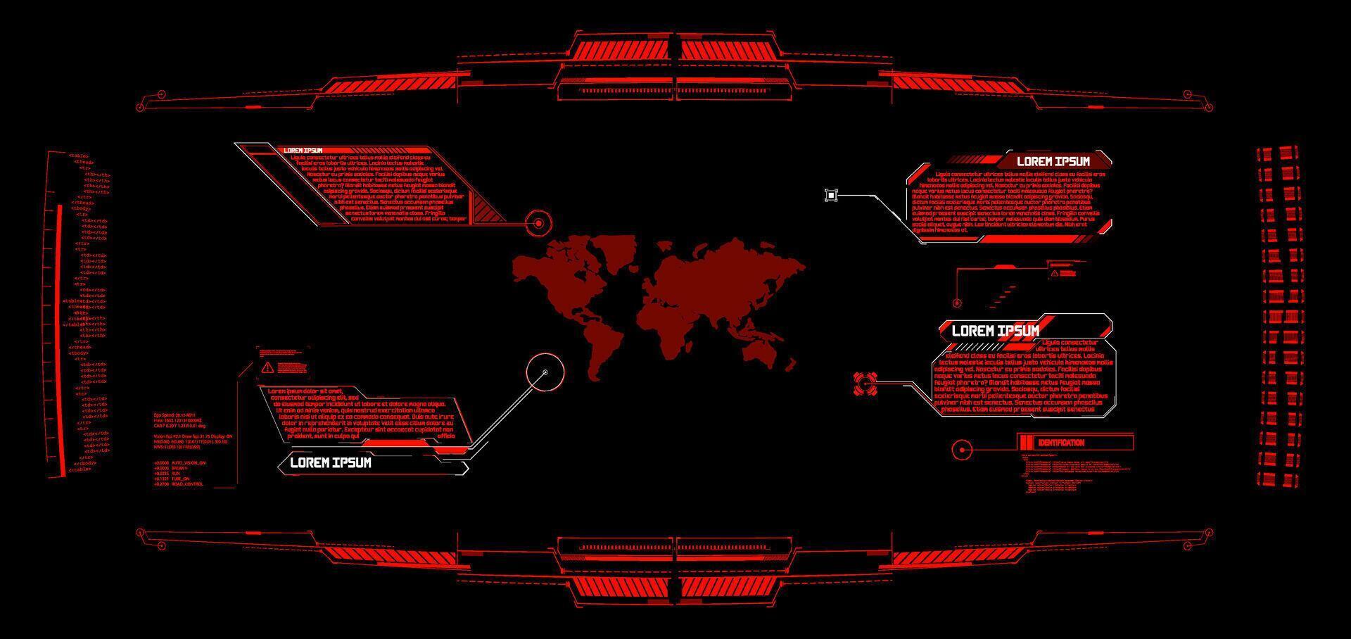Futuristic digital interface displaying global information and analytics in red and black tones vector