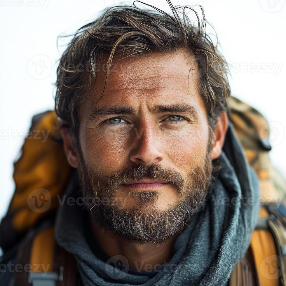 Portrait of Bearded Man in Outdoor Clothing photo