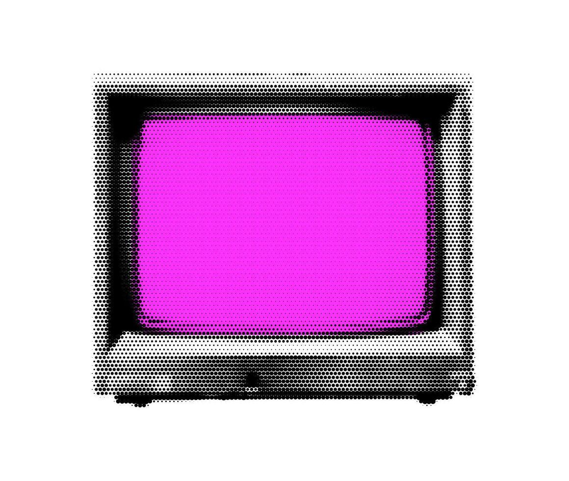 Halftone vintage television with pink screen. Retro display concept for digital art and design vector