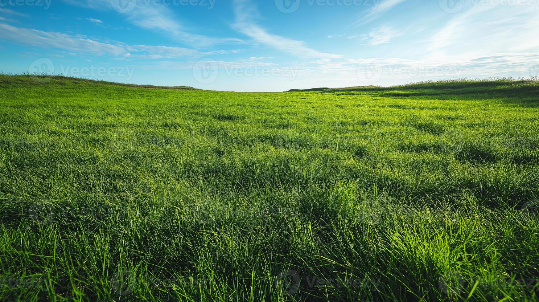 Grass field and partly cloudy sky on the background. Carbon neutrality photo