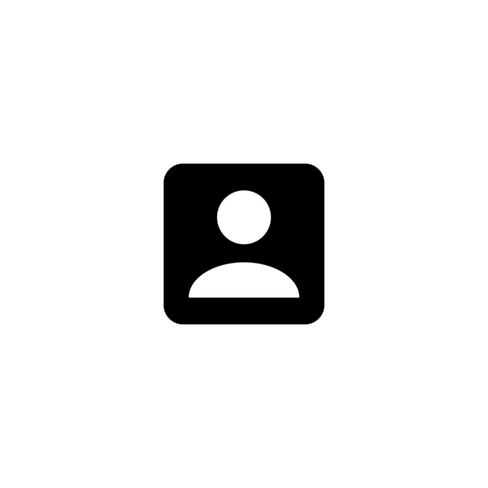 a black and white icon of a person in a square vector