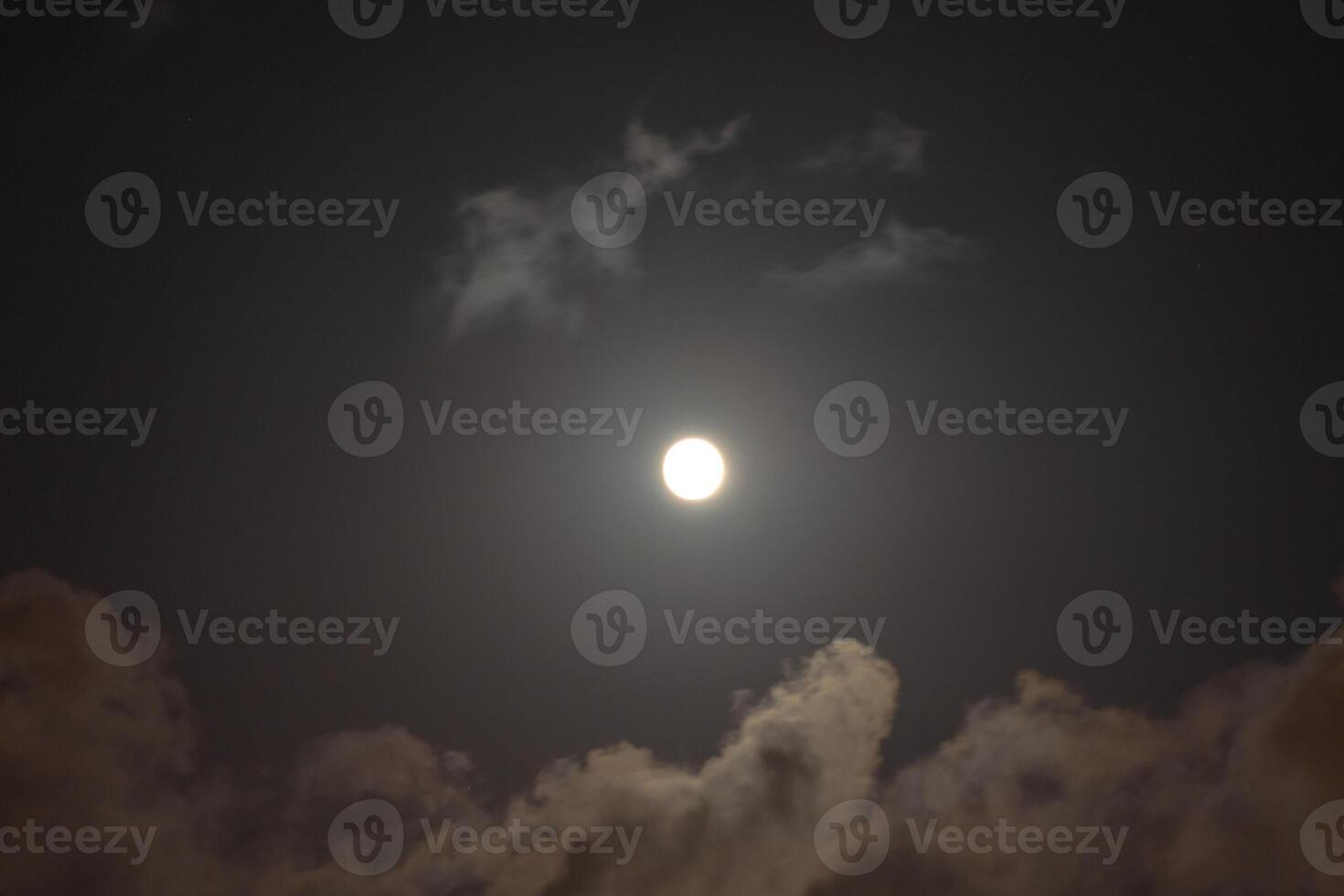 Full moon on the partly cloudy sky at night photo