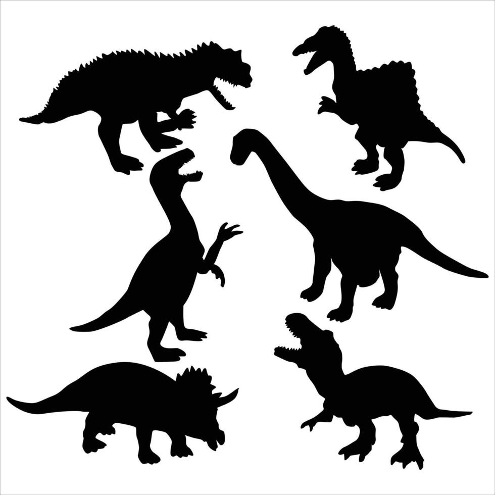 Set of Dinosaur Silhouettes on White Background vector