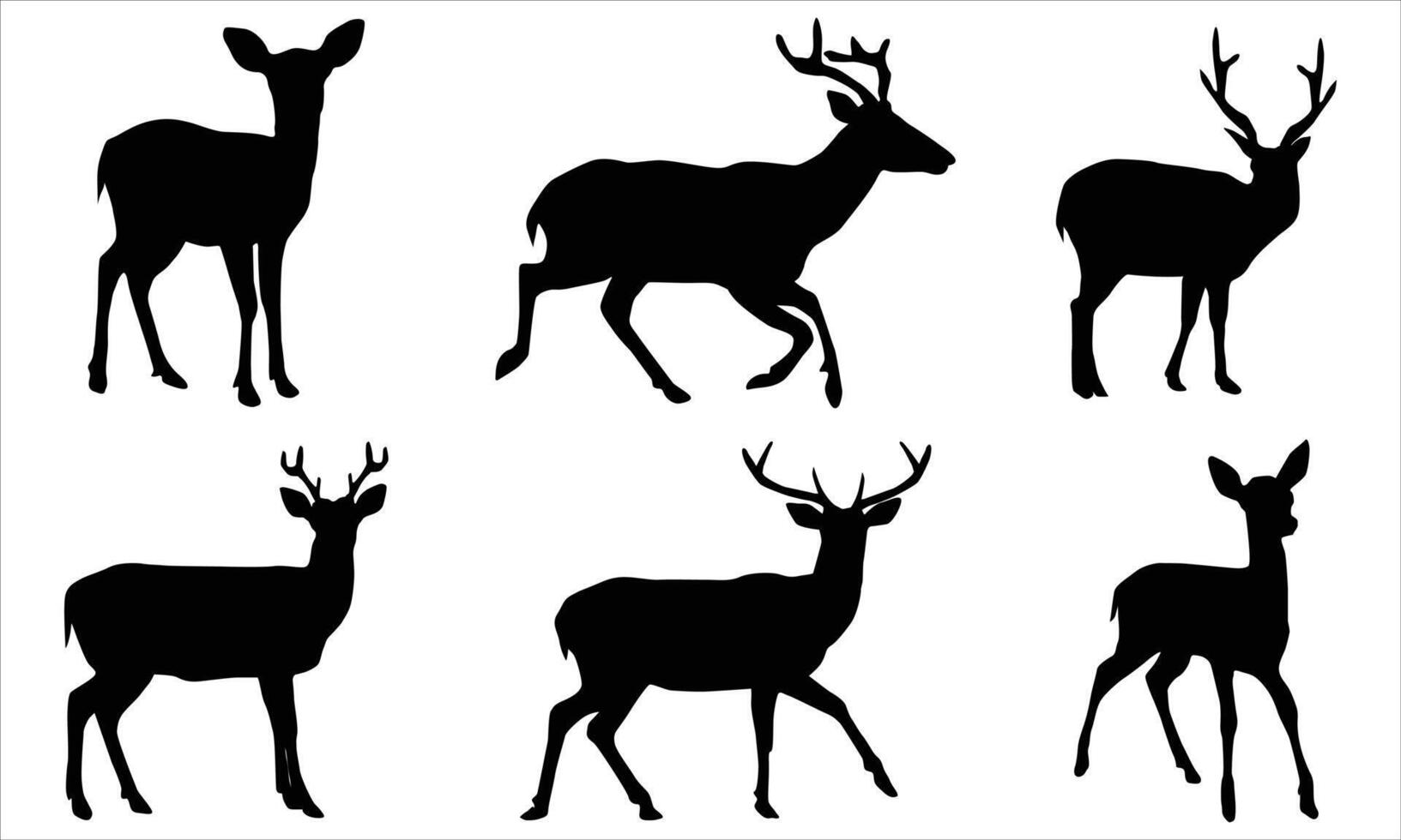 A collection of deer silhouettes showing various poses and configurations vector