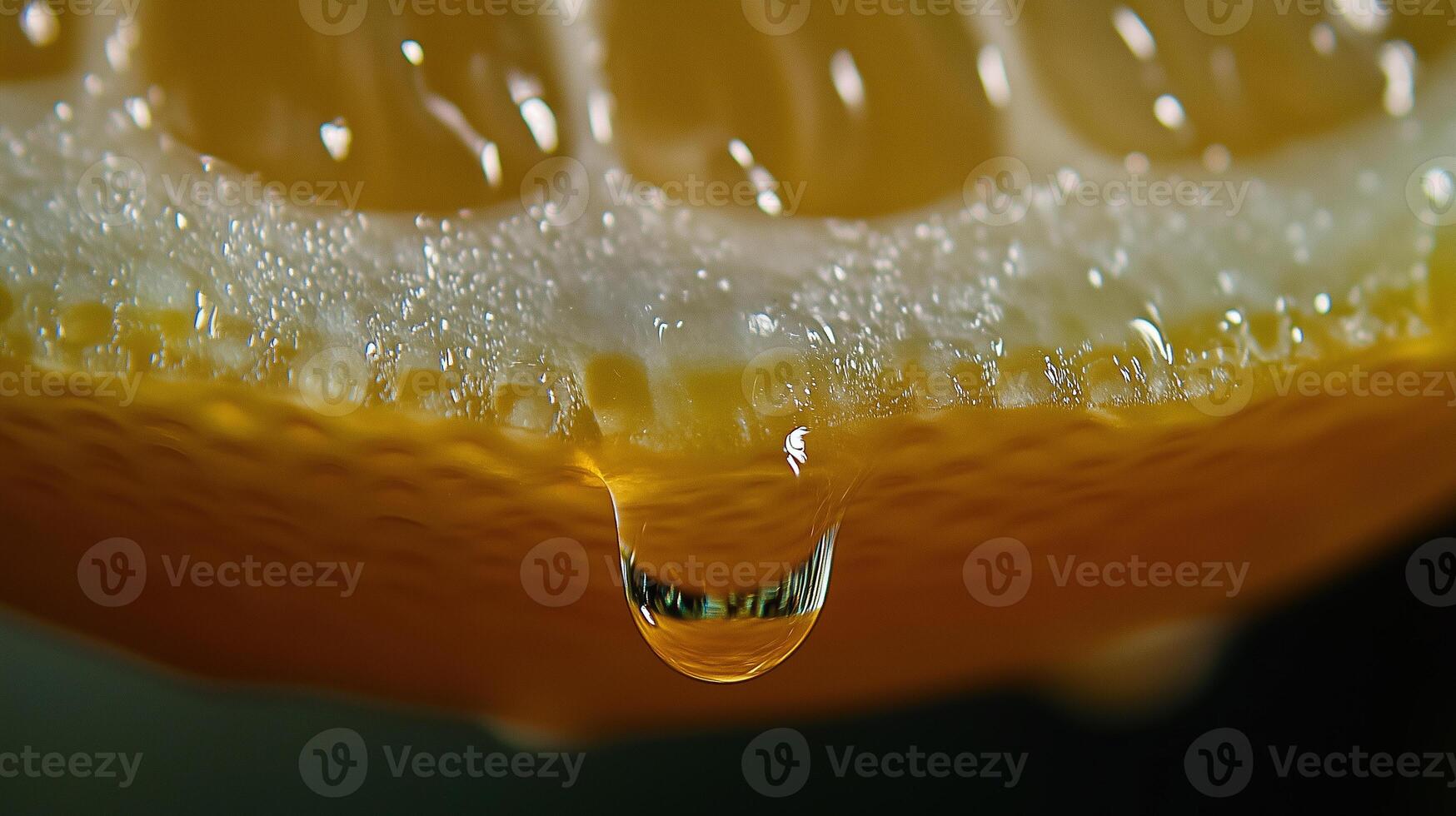 A drop of lemon juices dropping from a slice of lemon photo