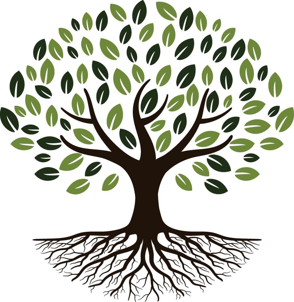 Abstract Tree of Life Logo, Oak Tree With Roots vector