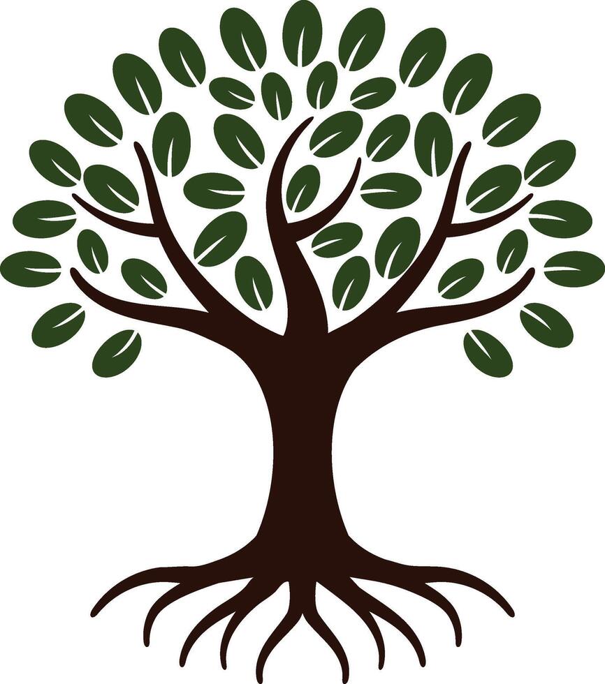 Tree Growth Logo with Roots and Leaves vector