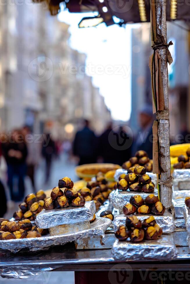 Roasted chestnuts on the cart in Istiklal Street in Istanbul photo