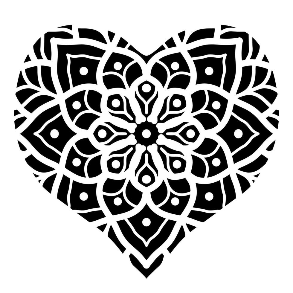 Hand drawn heart shaped silhouette with floral ornament vector
