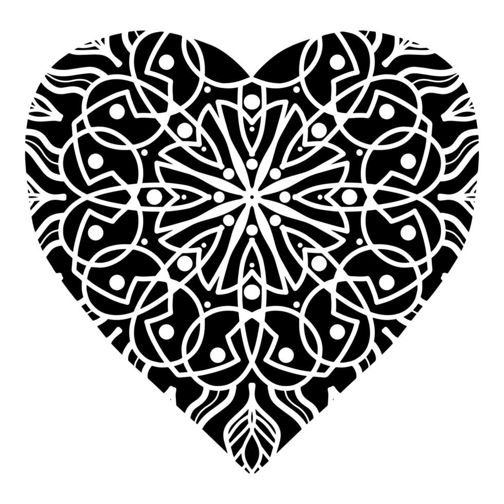Hand drawn black heart with floral ornament vector
