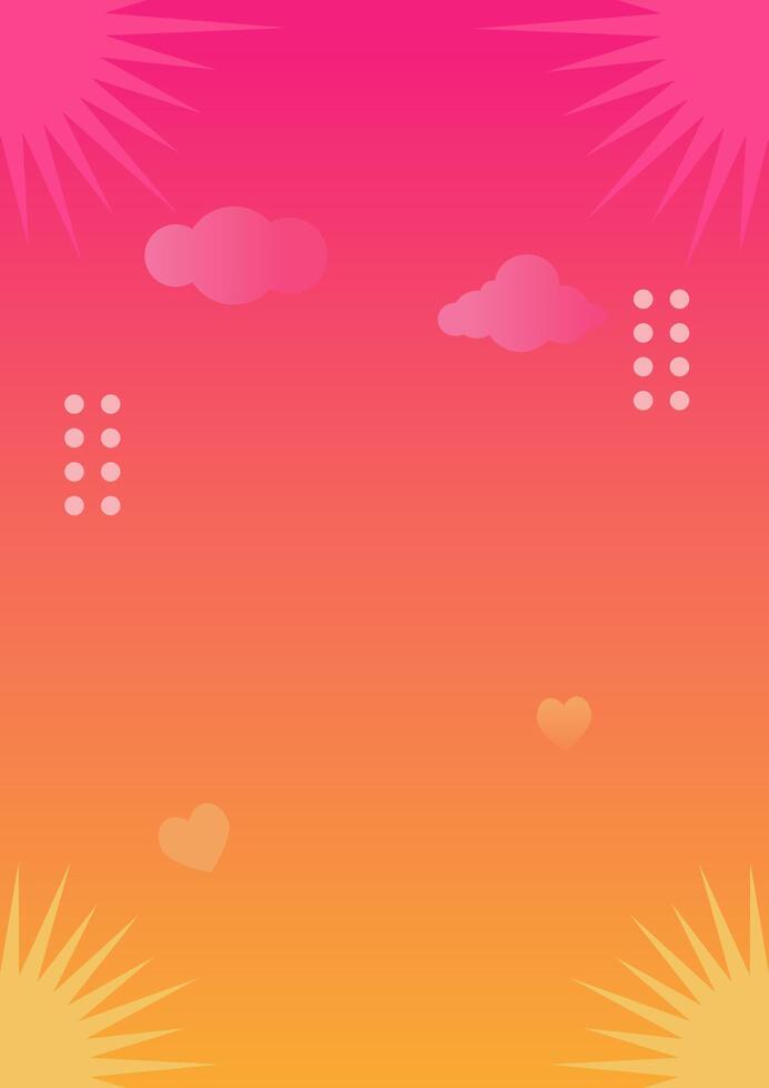 Colorful gradient background with clouds and heart shapes, perfect for creating vibrant designs, A4 size vector