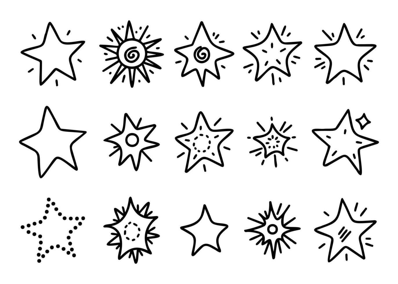 Doodle star collection in simple line style isolated on white background vector