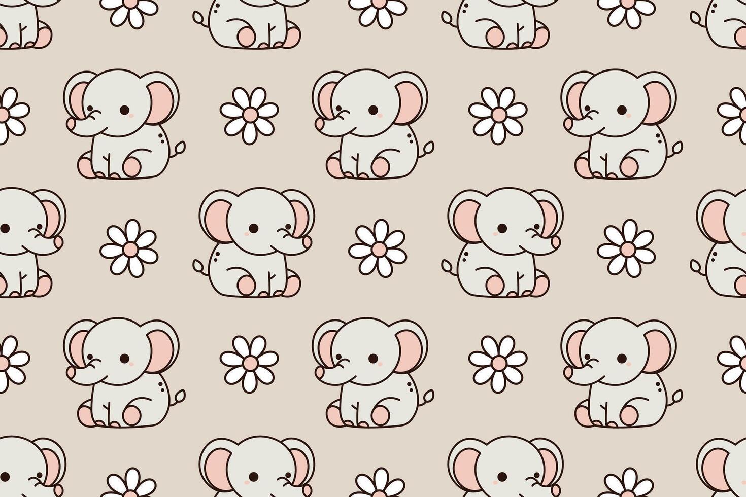 Cute Elephant Seamless Pattern Kawaii Cartoon Baby Elephant Design vector